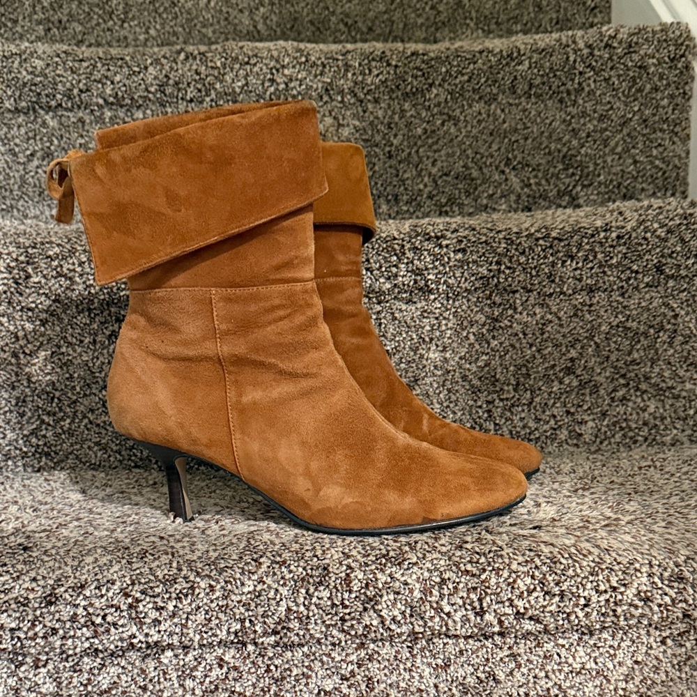 Chic Tan Suede Heeled Boots